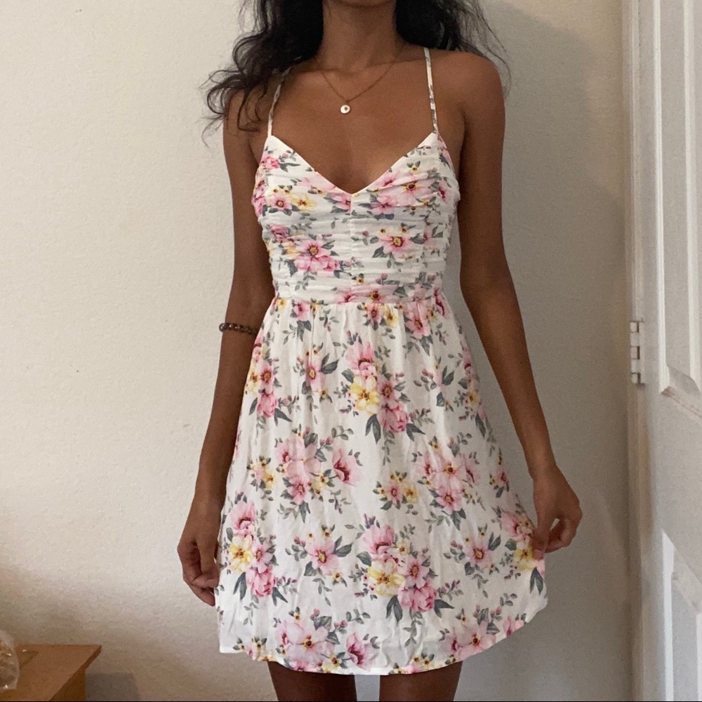 White and pink floral dress